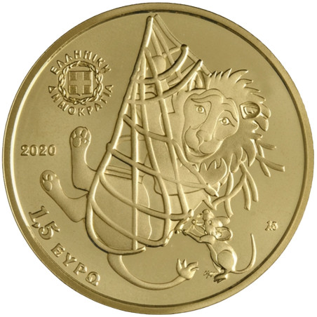 1,5 Euro Grèce BU 2026 colorisée - Le lion et la souris (2)