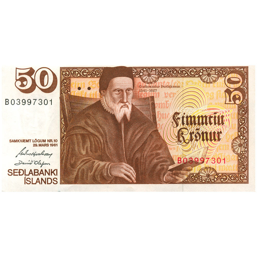 50 Couronnes Islande 1961 - Guobrandur Porlaksson