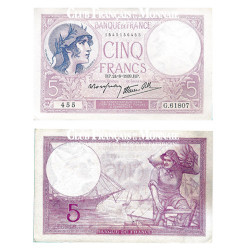 Billet de 5 Francs violet neuf